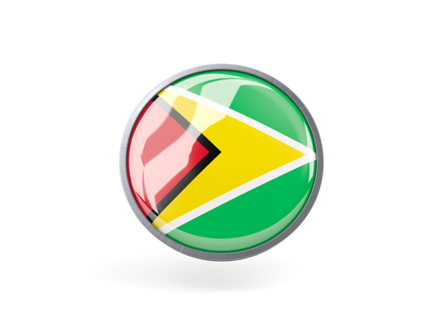 Круглая иконка с металлической рамкой. Скачать флаг. Гайана