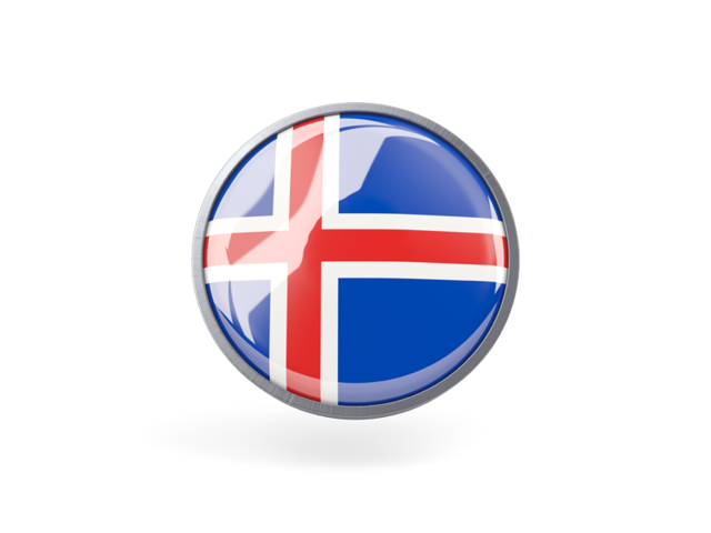 Круглая иконка с металлической рамкой. Скачать флаг. Исландия