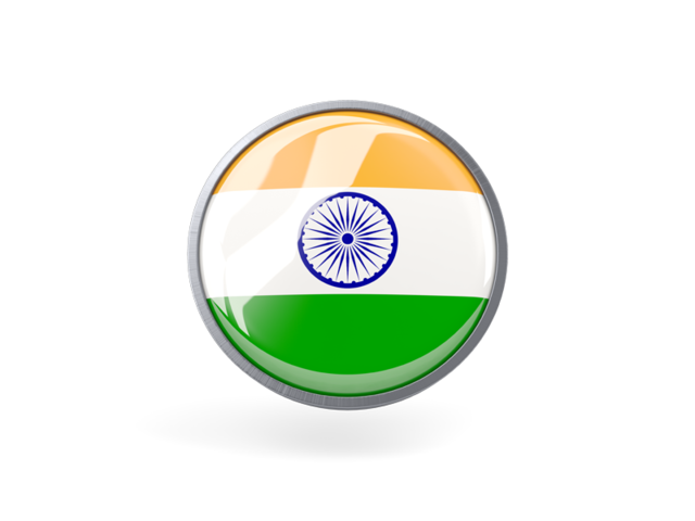 Metal framed round icon. Download flag icon of India at PNG format