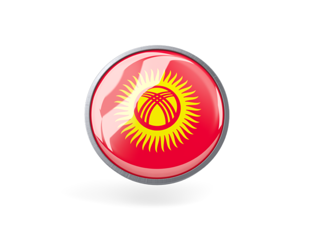 Metal framed round icon. Download flag icon of Kyrgyzstan at PNG format