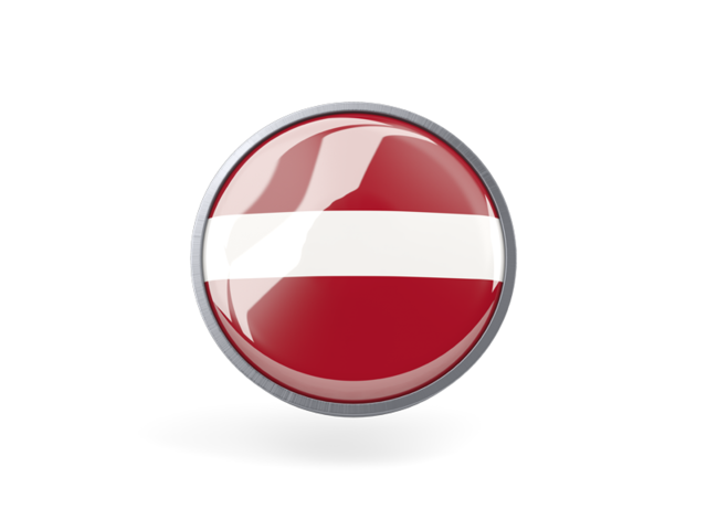 Круглая иконка с металлической рамкой. Скачать флаг. Латвия