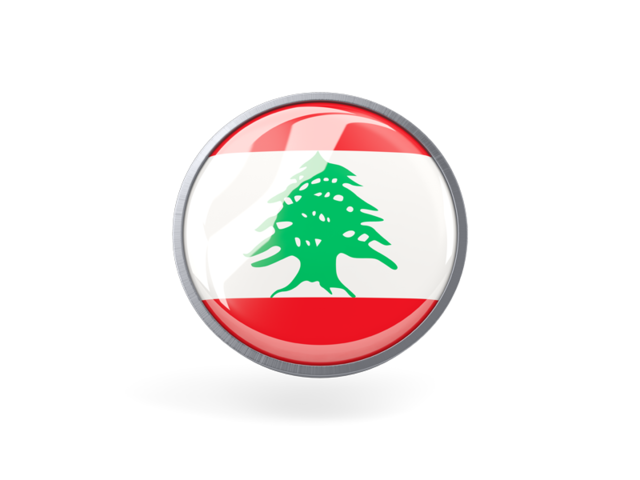 Metal Framed Round Icon Illustration Of Flag Of Lebanon