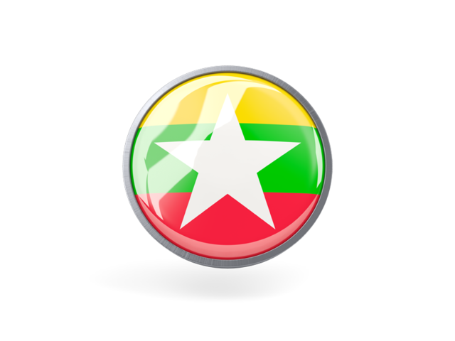 Metal framed round icon. Download flag icon of Myanmar at PNG format