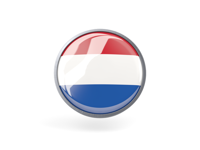 Круглая иконка с металлической рамкой. Скачать флаг. Нидерланды