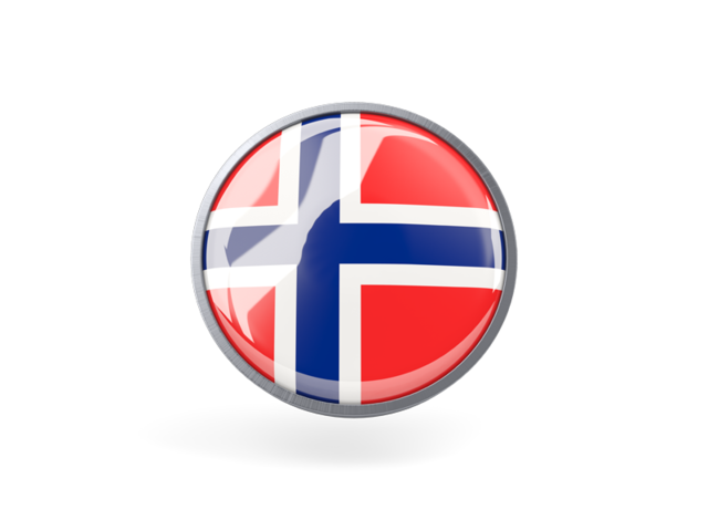 Круглая иконка с металлической рамкой. Скачать флаг. Норвегия