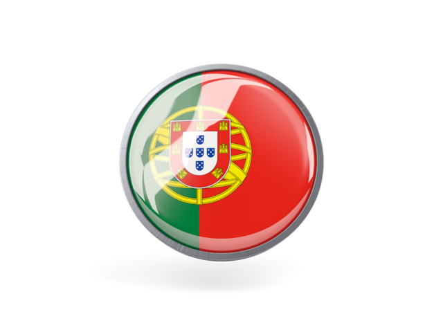 Metal Framed Round Icon Illustration Of Flag Of Portugal