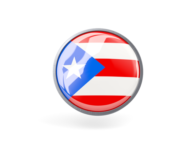 Круглая иконка с металлической рамкой. Скачать флаг. Пуэрто-Рико