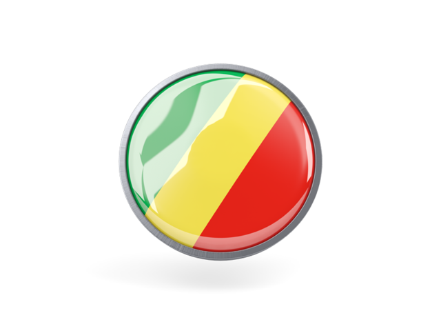 Круглая иконка с металлической рамкой. Скачать флаг. Республика Конго