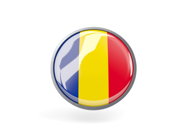 Metal framed round icon. Download flag icon of Romania at PNG format