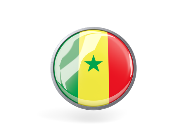 Круглая иконка с металлической рамкой. Скачать флаг. Сенегал