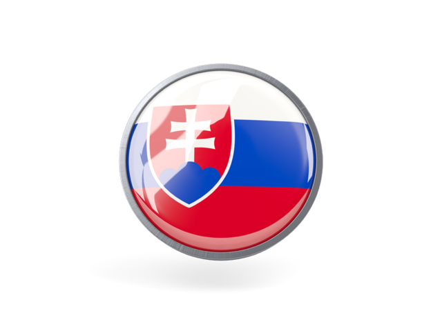 Круглая иконка с металлической рамкой. Скачать флаг. Словакия