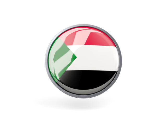 Круглая иконка с металлической рамкой. Скачать флаг. Судан