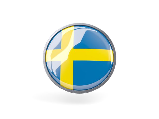 Круглая иконка с металлической рамкой. Скачать флаг. Швеция