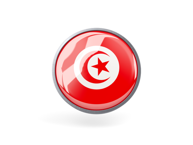 Круглая иконка с металлической рамкой. Скачать флаг. Тунис