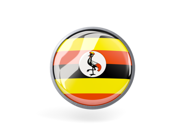 Metal framed round icon. Download flag icon of Uganda at PNG format