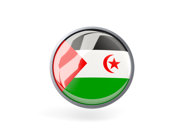 Metal framed round icon. Download flag icon of Western Sahara at PNG format