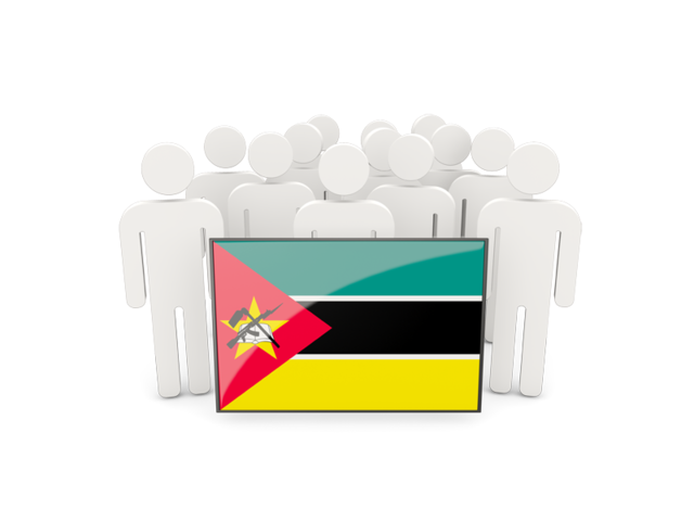 Люди с флагом. Скачать флаг. Мозамбик