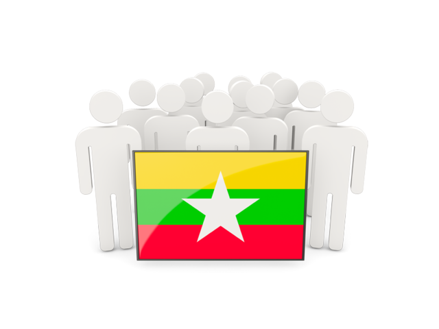 Люди с флагом. Скачать флаг. Мьянма