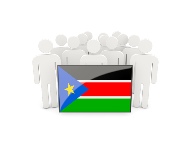 Люди с флагом. Скачать флаг. Южный Судан