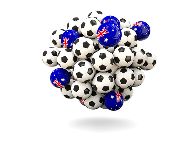 Куча футбольных мячей. Скачать флаг. Австралийский Союз