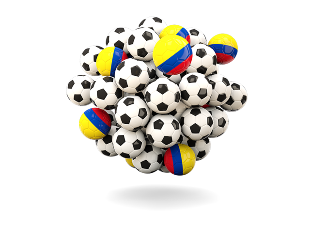 Куча футбольных мячей. Скачать флаг. Колумбия