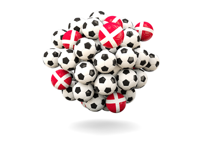 Куча футбольных мячей. Скачать флаг. Дания