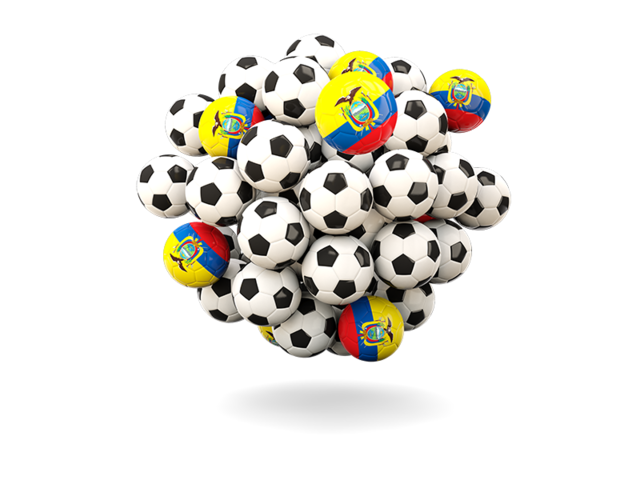 Куча футбольных мячей. Скачать флаг. Эквадор
