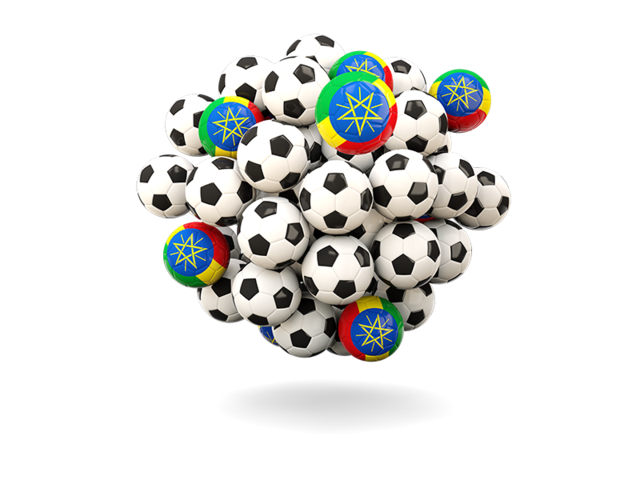 Куча футбольных мячей. Скачать флаг. Эфиопия
