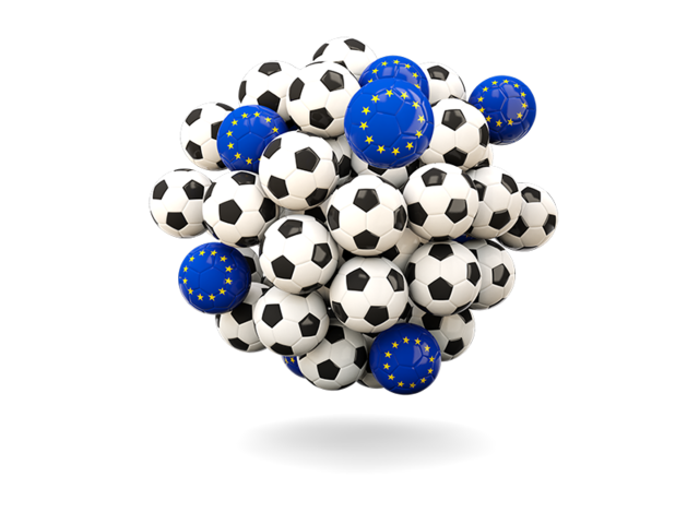 Куча футбольных мячей. Скачать флаг. Европейский союз