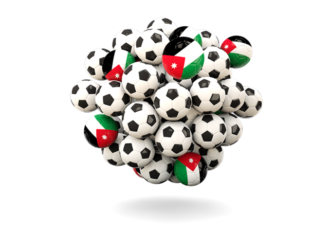 Куча футбольных мячей. Скачать флаг. Иордания