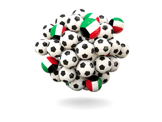 Куча футбольных мячей. Скачать флаг. Кувейт