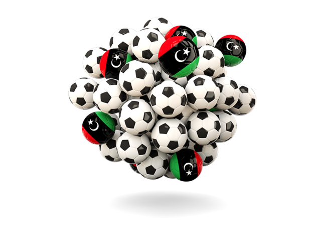 Куча футбольных мячей. Скачать флаг. Ливия