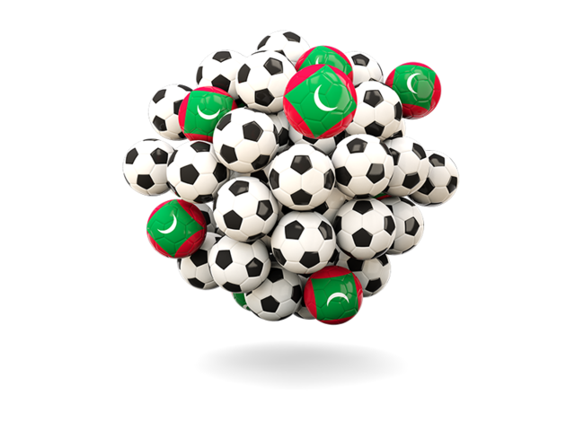 Куча футбольных мячей. Скачать флаг. Мальдивы