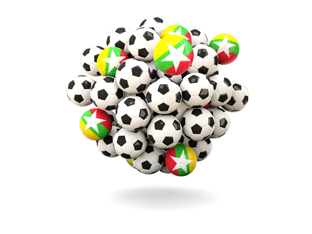Куча футбольных мячей. Скачать флаг. Мьянма