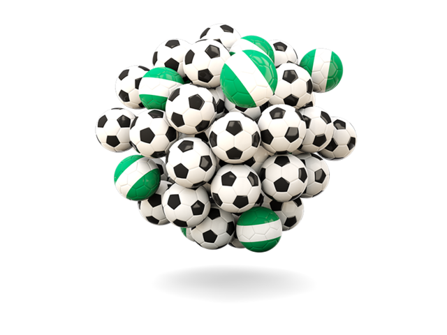 Куча футбольных мячей. Скачать флаг. Нигерия