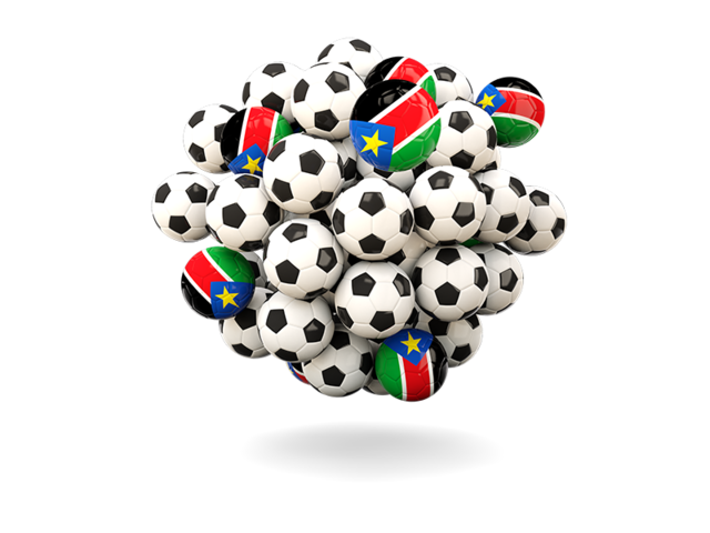 Куча футбольных мячей. Скачать флаг. Южный Судан
