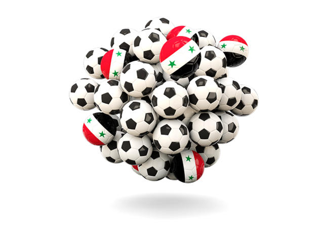 Куча футбольных мячей. Скачать флаг. Сирия