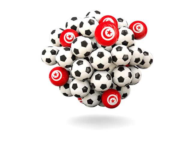 Куча футбольных мячей. Скачать флаг. Тунис