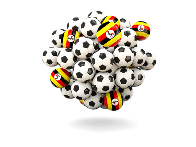 Куча футбольных мячей. Скачать флаг. Уганда