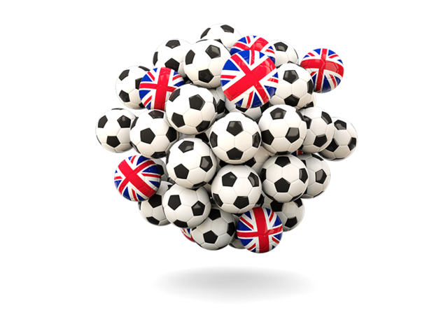 Куча футбольных мячей. Скачать флаг. Великобритания
