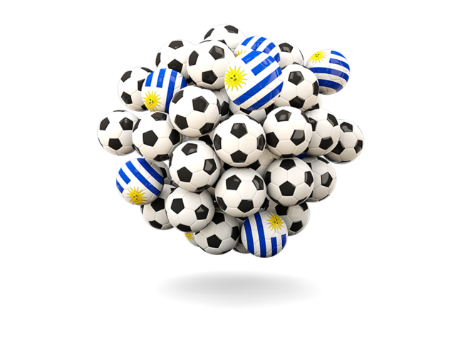 Куча футбольных мячей. Скачать флаг. Уругвай