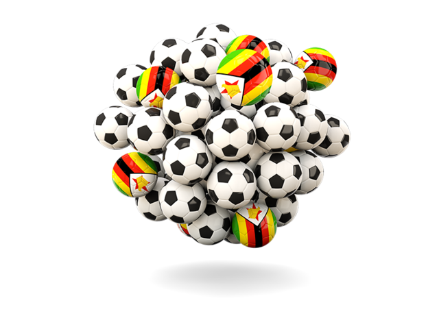 Куча футбольных мячей. Скачать флаг. Зимбабве