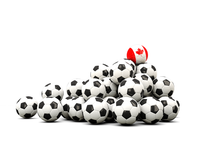 Гора футбольных мячей. Скачать флаг. Канада