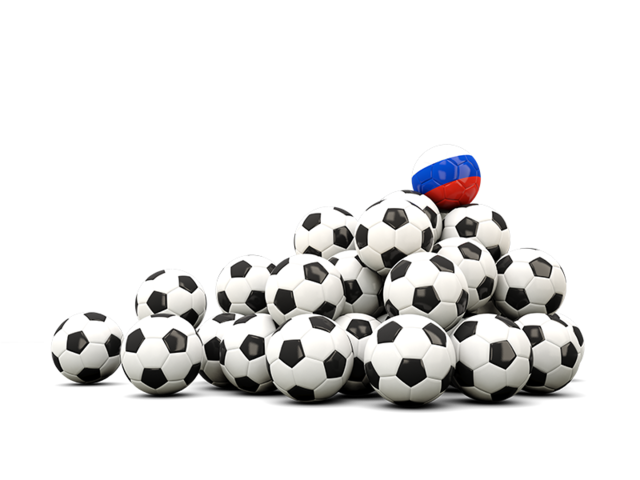 Гора футбольных мячей. Скачать флаг. Россия