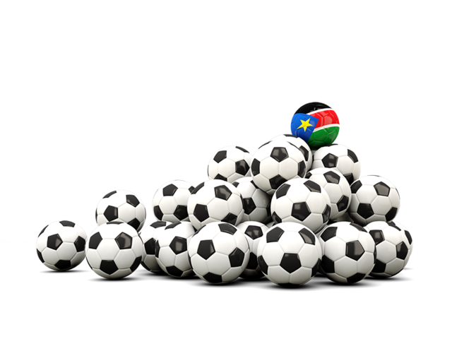 Гора футбольных мячей. Скачать флаг. Южный Судан