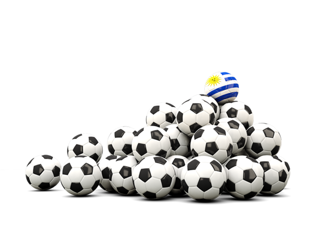 Pile of soccer balls. Download flag icon of Uruguay at PNG format