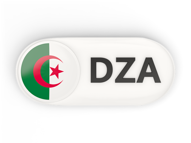 Round button with ISO code. Download flag icon of Algeria at PNG format