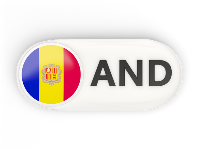 Round button with ISO code. Download flag icon of Andorra at PNG format