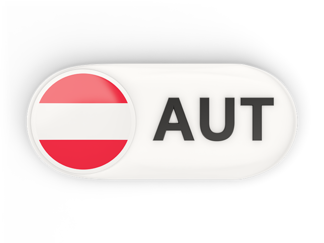 Round button with ISO code. Download flag icon of Austria at PNG format
