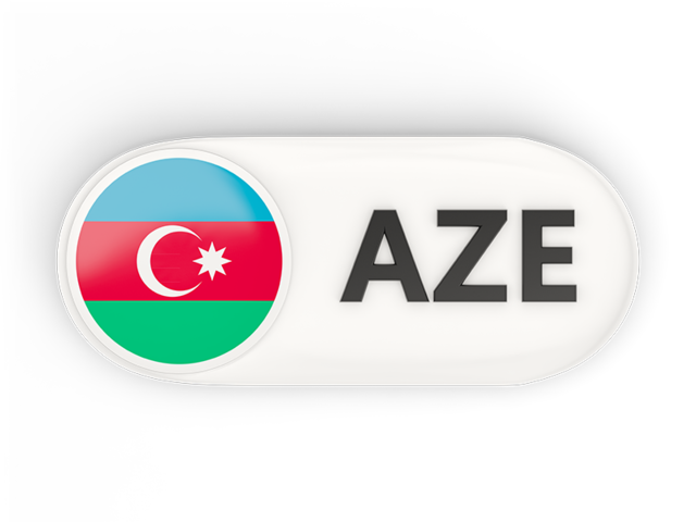 Round button with ISO code. Download flag icon of Azerbaijan at PNG format